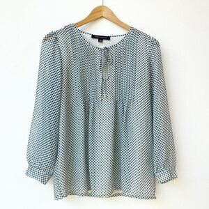 Tommy Hilfiger Womens Polka Dot Chiffon Pintuck Blouse XS Cottagecore Tie Neck